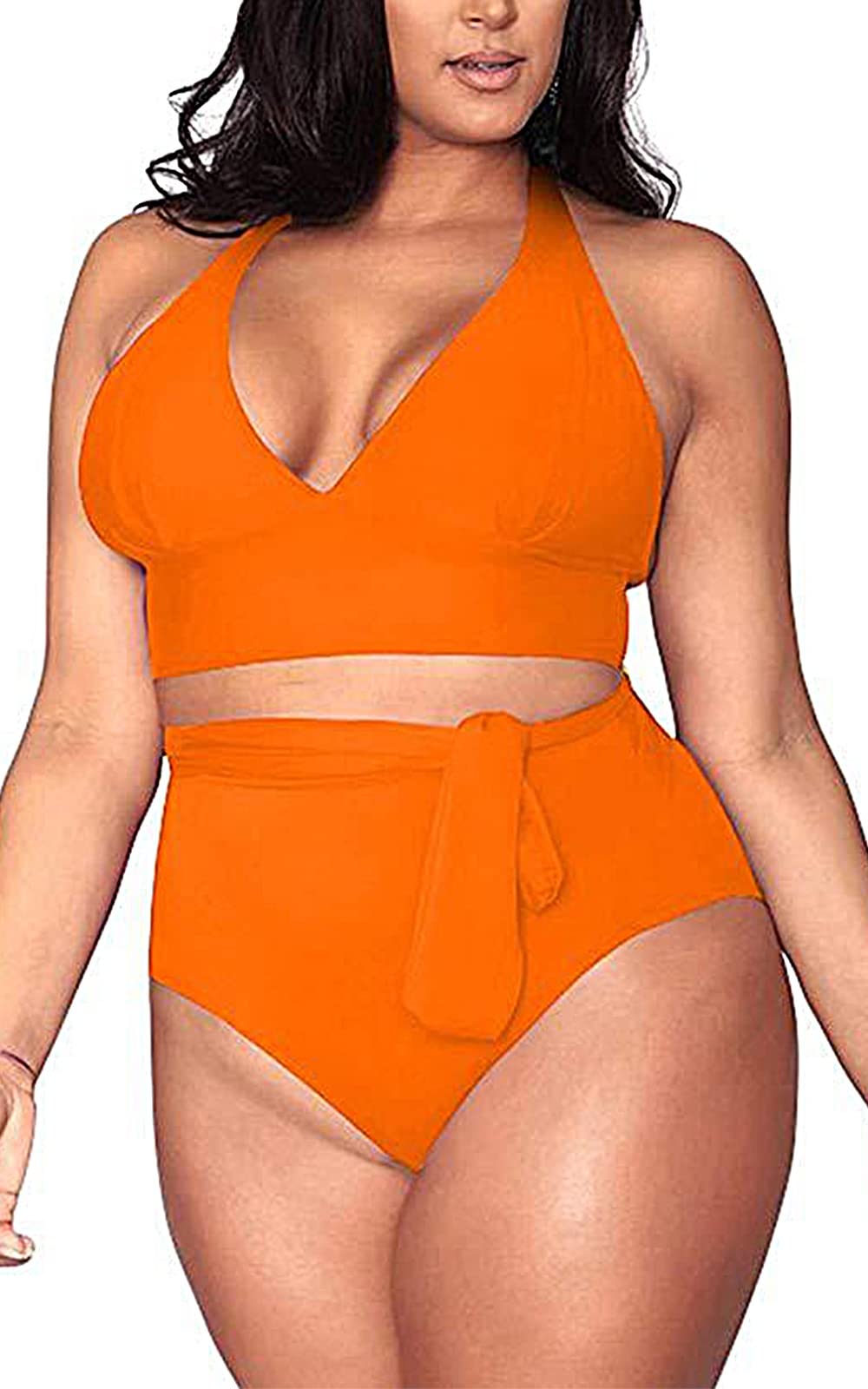 Yutdeng Mujeres Bañadores de Tallas Grandes Bikini Sets Color Liso Traje de Baño con Cordones de Dos Piezas Conjunto de Baño de Banda Ancha sin Espalda Plus Size