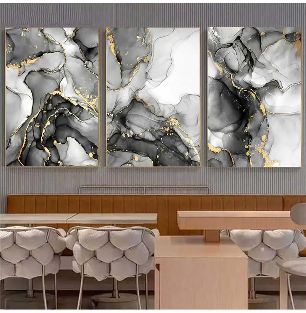 WUHBCZ Canvas Paints-Abstract Art Prints Black Gold Marble Texture Poster Canvas Painting Wall Art Pictures for Living Kitchen Office Home Room Decoration-60 * 80cm/3PCS (No Frame)