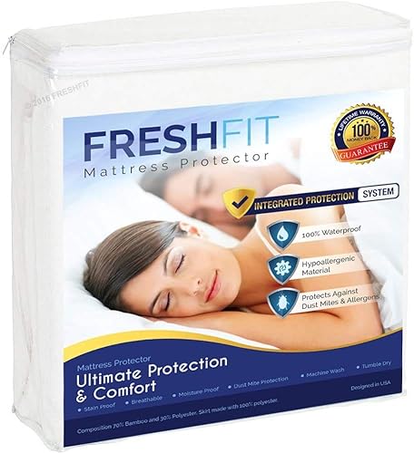 FRESHFIT Protector de colchón de bambú de alta calidad impermeable y sin ruido sin PVC ni vinilo California King
