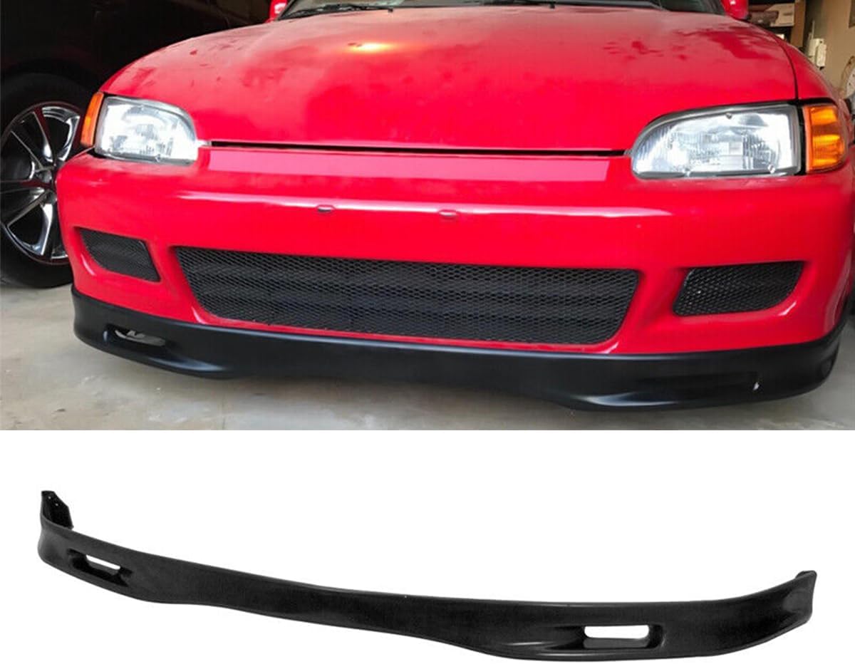 Front Bumper Lip Spoiler Unpainted Black Compatible with 1992 1993 1994 1995 H0nda Civic EG Coupe Hatchback Spoon Style PU