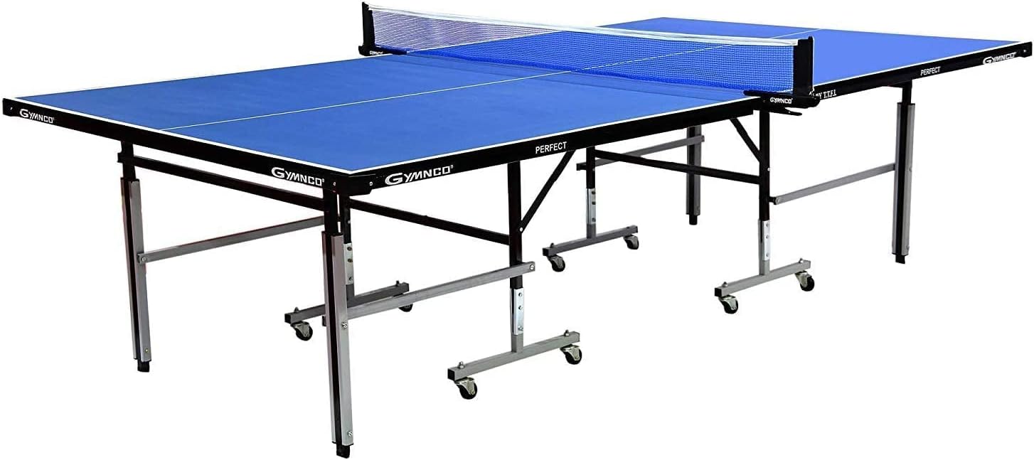 GYMNCO Perfect Wood Table Tennis Table with Levellers Top 18 mm TT Table Cover + 2 TT Racket & Balls