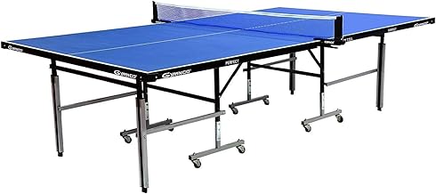 GYMNCO Perfect Wood Table Tennis Table with Levellers Top 18 mm (TT Table Cover + 2 TT Racket & Balls +Yoga Mat) (Blue) (18 mm)