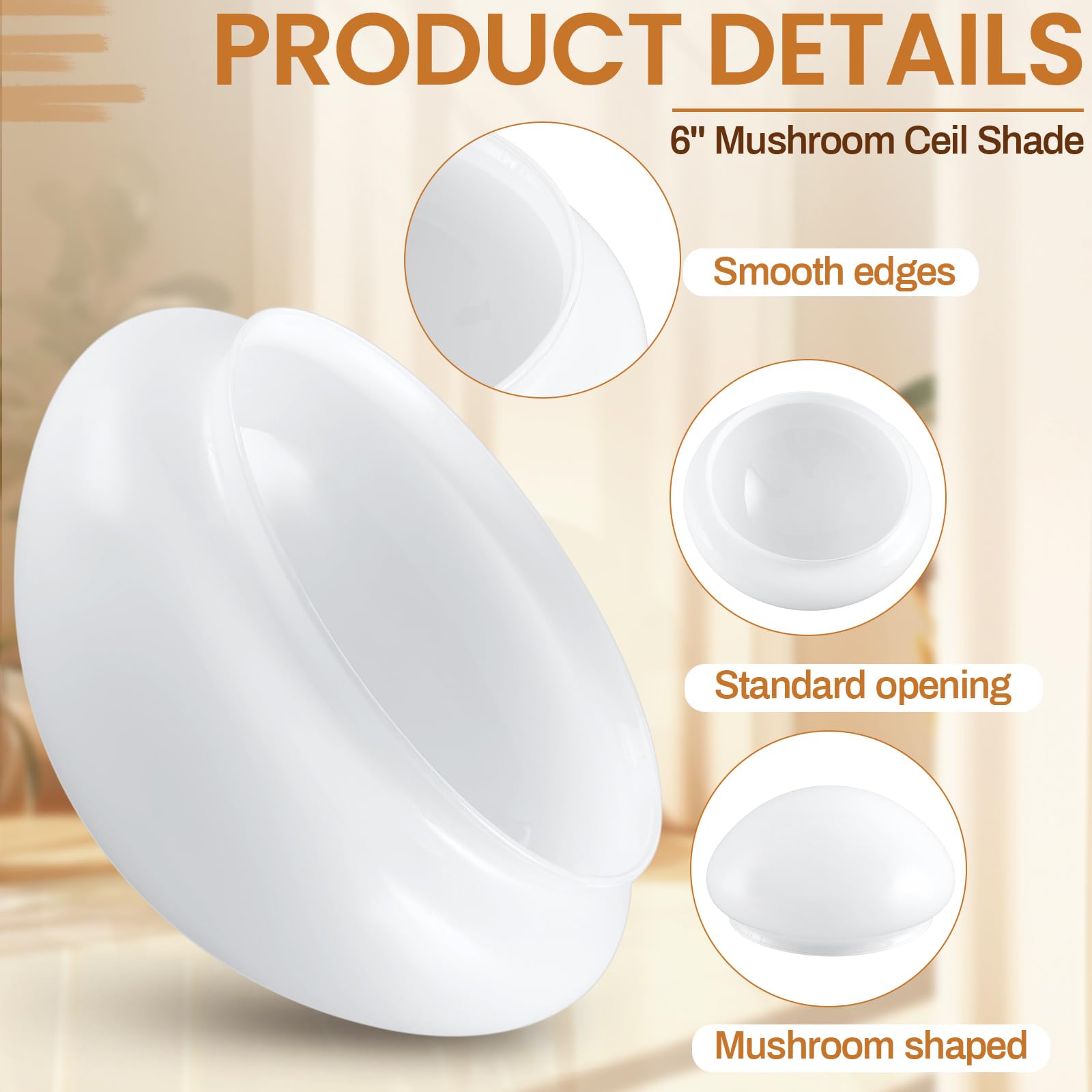 2 pantallas de lámpara de techo de hongo blanco de 6 pulgadas, real de 5-1/2 pulgadas, globos de luz de hongo, cubierta de lámpara de repuesto para lámpara colgante, decoración del hogar, dormitorio, 3
