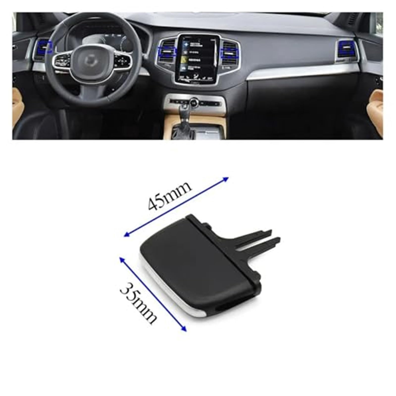 Wylot powietrza w samochodzie, dla Volvo Xc90 V90 S90 2015-2024 klipsy wentylacyjne dla klimatyzacji desce rozdzielczej suwaki przód/tył Klips do nawiewu samochodowego(BLACK 6PCS)