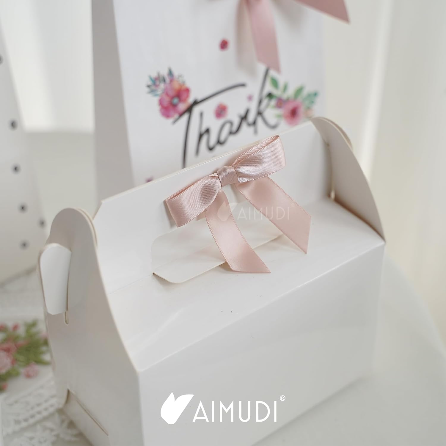 AIMUDI 5 Colors Dusty Rose Bows 2.5" Pink Satin Twist Tie Bows for Gift Wrapping Premade Satin Bows for Making Crafts Treat Bag Baby Shower Birthday Party Wedding Decoration, 50 PCs - Image 9