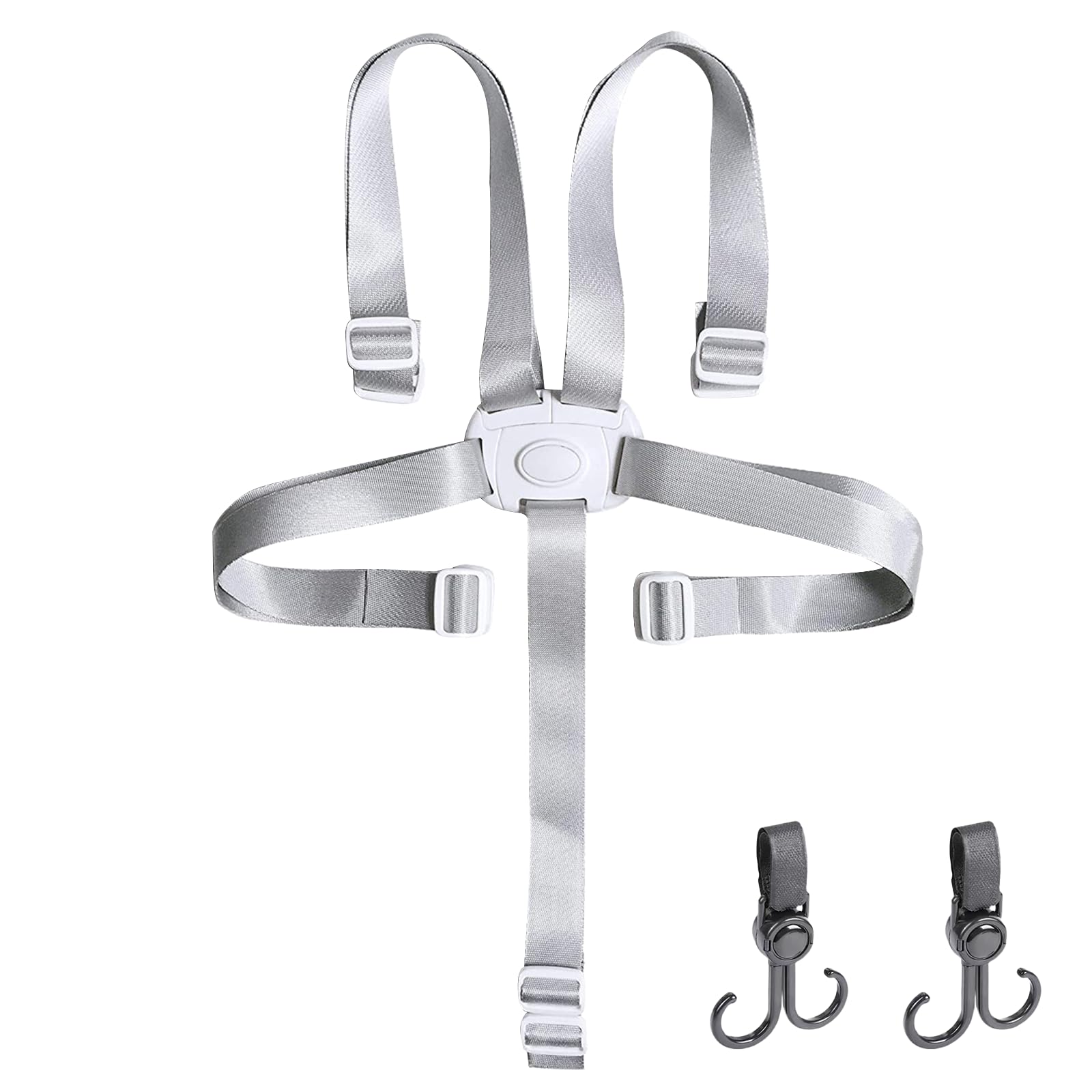 Cintura Di Sicurezza Passeggino Universale - Regolabile, 5 Punti, Anticaduta, Con 2 Ganci (Bianco) - Foto 8