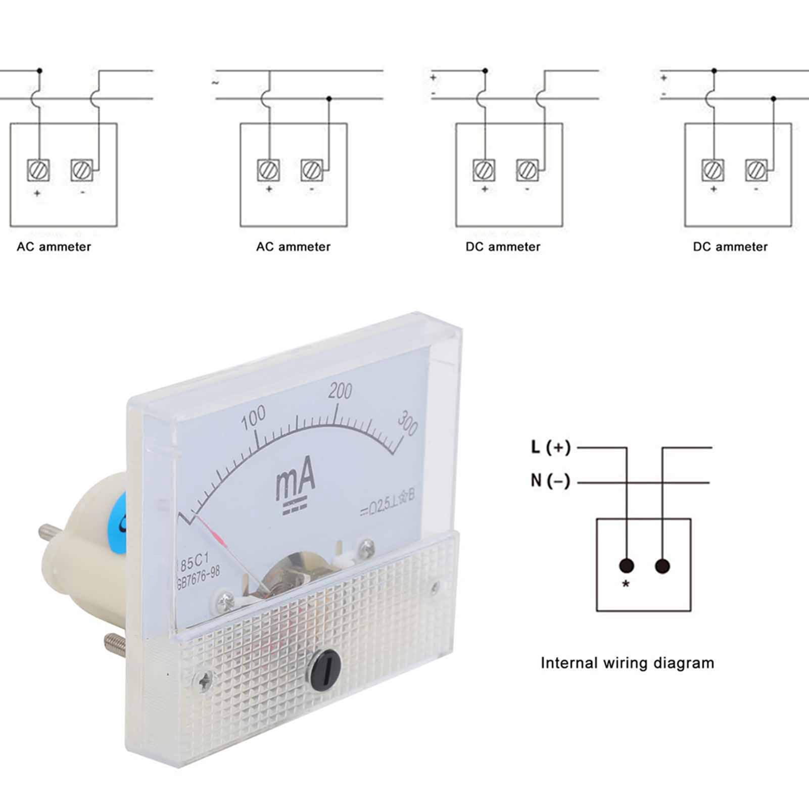 85C1 DC 0 3A Amperometro del Pannello Analogico, Misuratore di Corrente Ad Alta Precisione con Scala Schermata in Seta Trasparente per Armadio di Distribuzione di Potenza