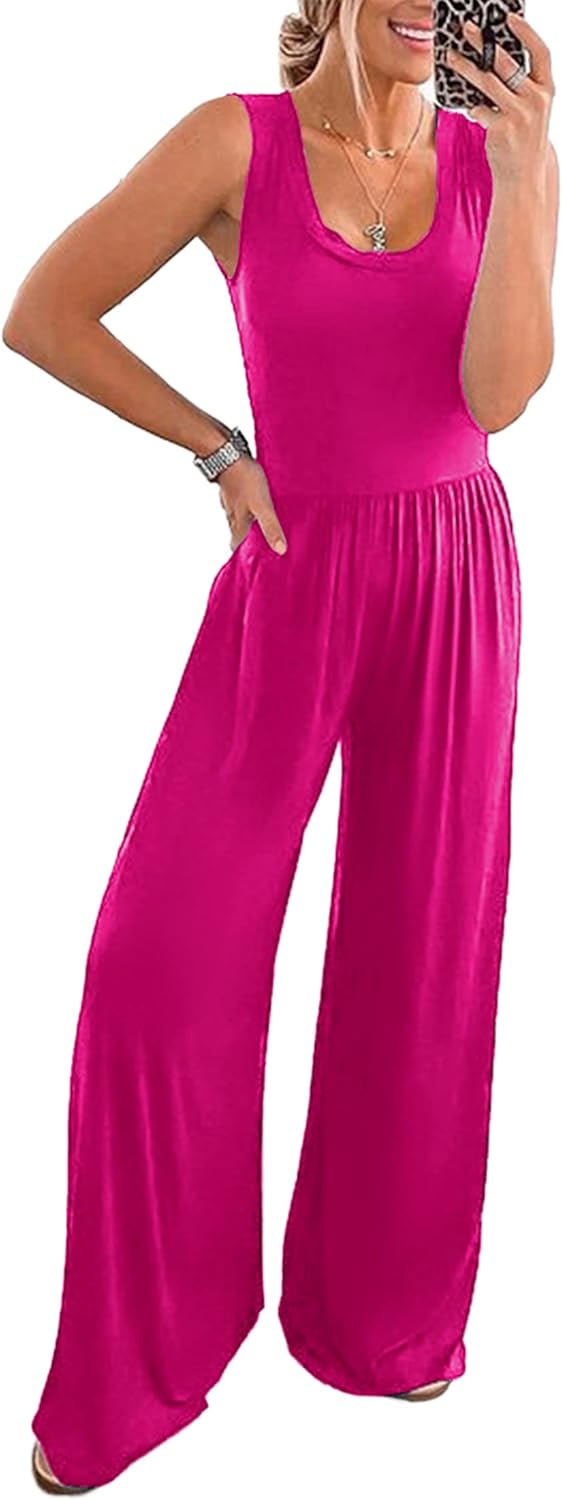 PRETTYGARDEN One Piece Jumpsuits 2025 Spring Sleeveless Tank Wide Leg Summer Casual Travel Airport Outfits Pants Rompers