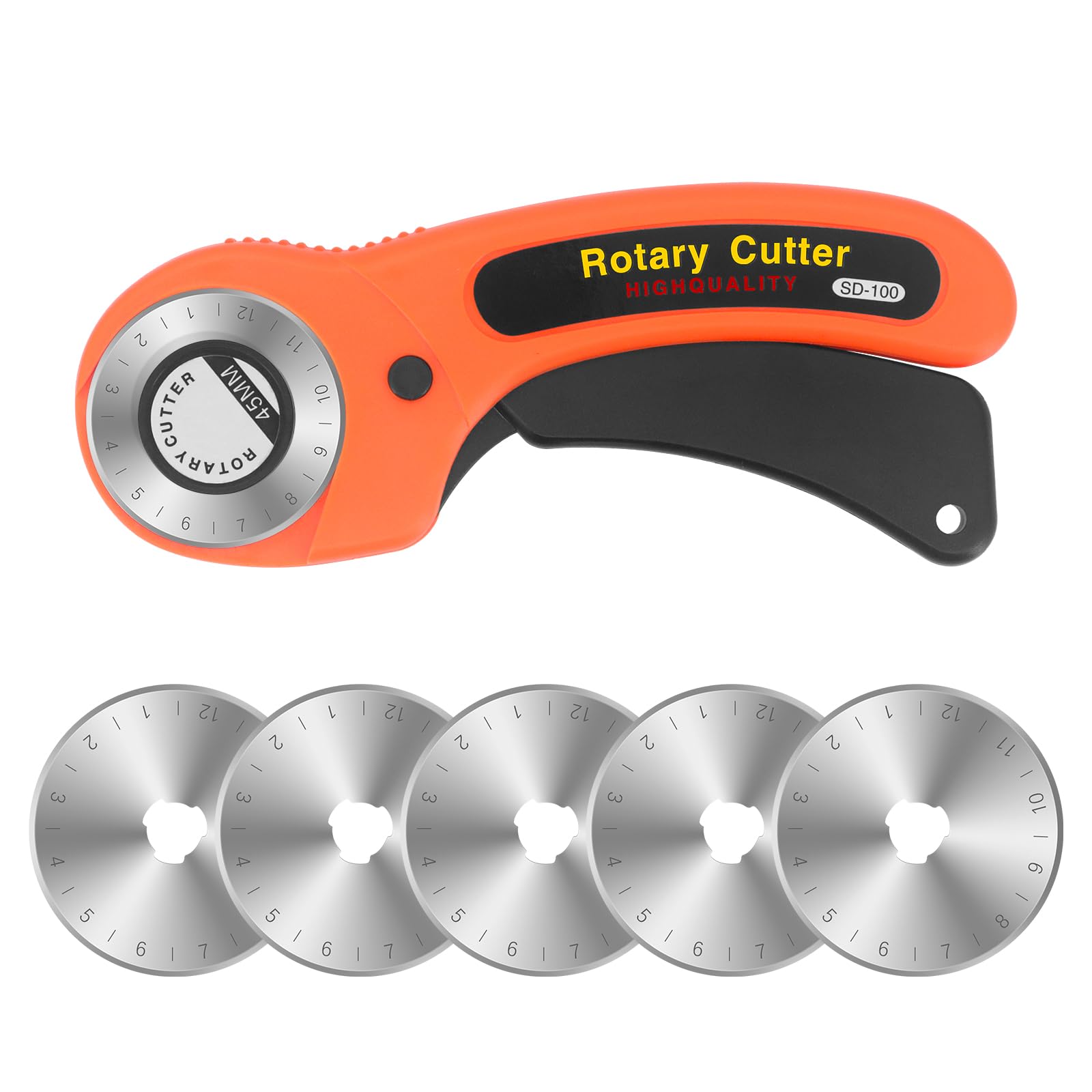 Yuhtech 45mm Rotary Cutter, Rotary Cutter for Fabric with 5 Extra 45mm Highly Sharp Blade, Ergonomic Handle Rolling Cutter for Fabric, Leather, Crafting, Sewing, Quilting