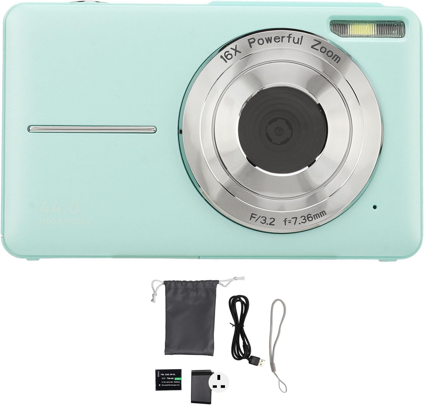 Digital Camera, 44MP 1080P Point and Shoot for Teens, 16X Zoom Anti Shake Compact Camera for Students