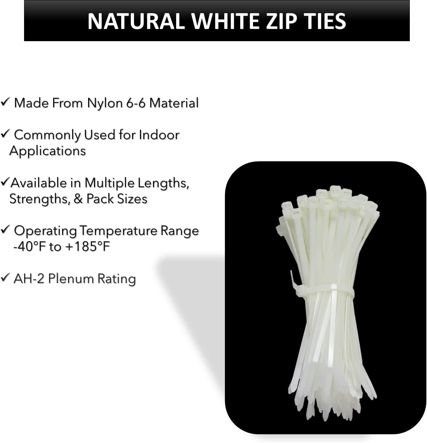 Kable Kontrol Zip Ties Assorted Sizes 500 Pcs Variety Pack Kit, 4+5.5+8+11+14 Inch Bulk Zipties Multi Pack Cable Tie Wraps, Nylon Wire Ties, for Indoor Outdoor Cable Management Use, Natural White