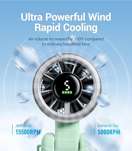 Miniatura 2 de Diveblues Ventilador turbo portátil de mano, viento de 5 engranajes, funciona con pilas, hasta 12 horas de trabajo, ventilador de mano 3 en 1 con
