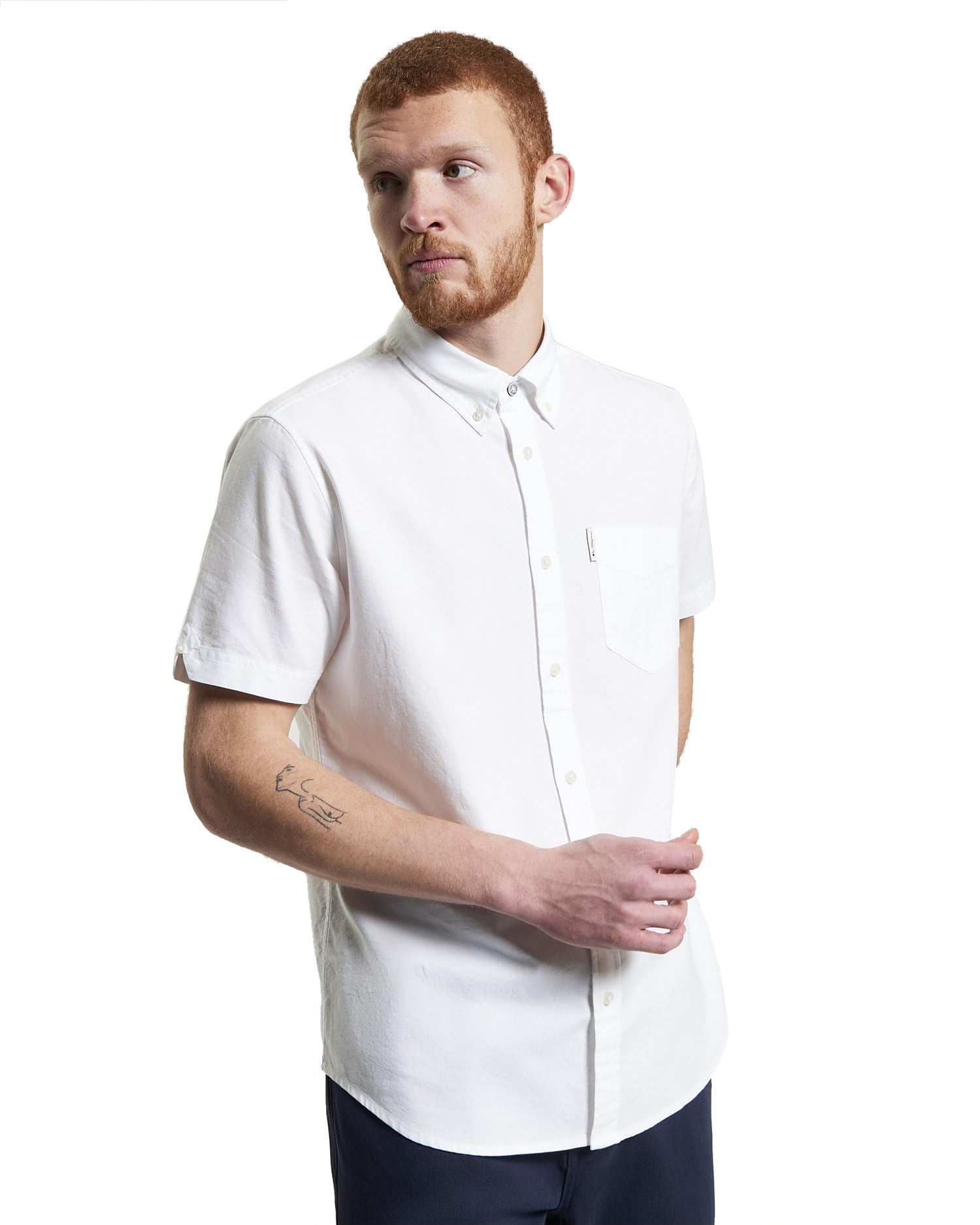 Ben Sherman Men's White. Button-Down Collar Signature Oxford Shirt, Tab Logo Pocket, Short Sleeved, Regular Fit (White.) Xl