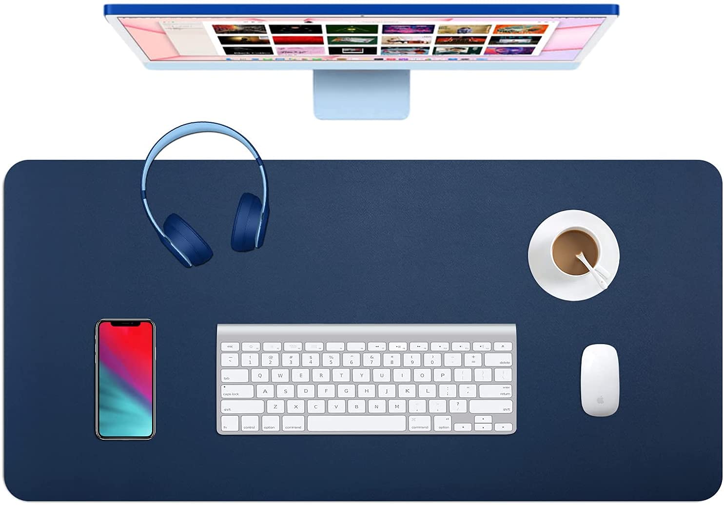 SeCro Dual Sided Leather Desk Pad | Waterproof Office Desk Mat | Vegan Leather Mouse Pad | Desk Cover Protector | Desk Writing Mats for Office/Home/Work/Cubicle (Blue/Yellow, 90 x 45 CM) (B097DSF3TG) Amazon Price History, Amazon Price Tracker
