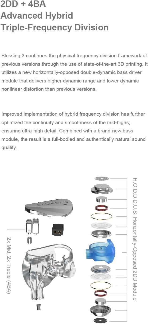 Moondrop Blessing 3 in-Ear Earphones 2DD+4BA Hybrid Triple-Range