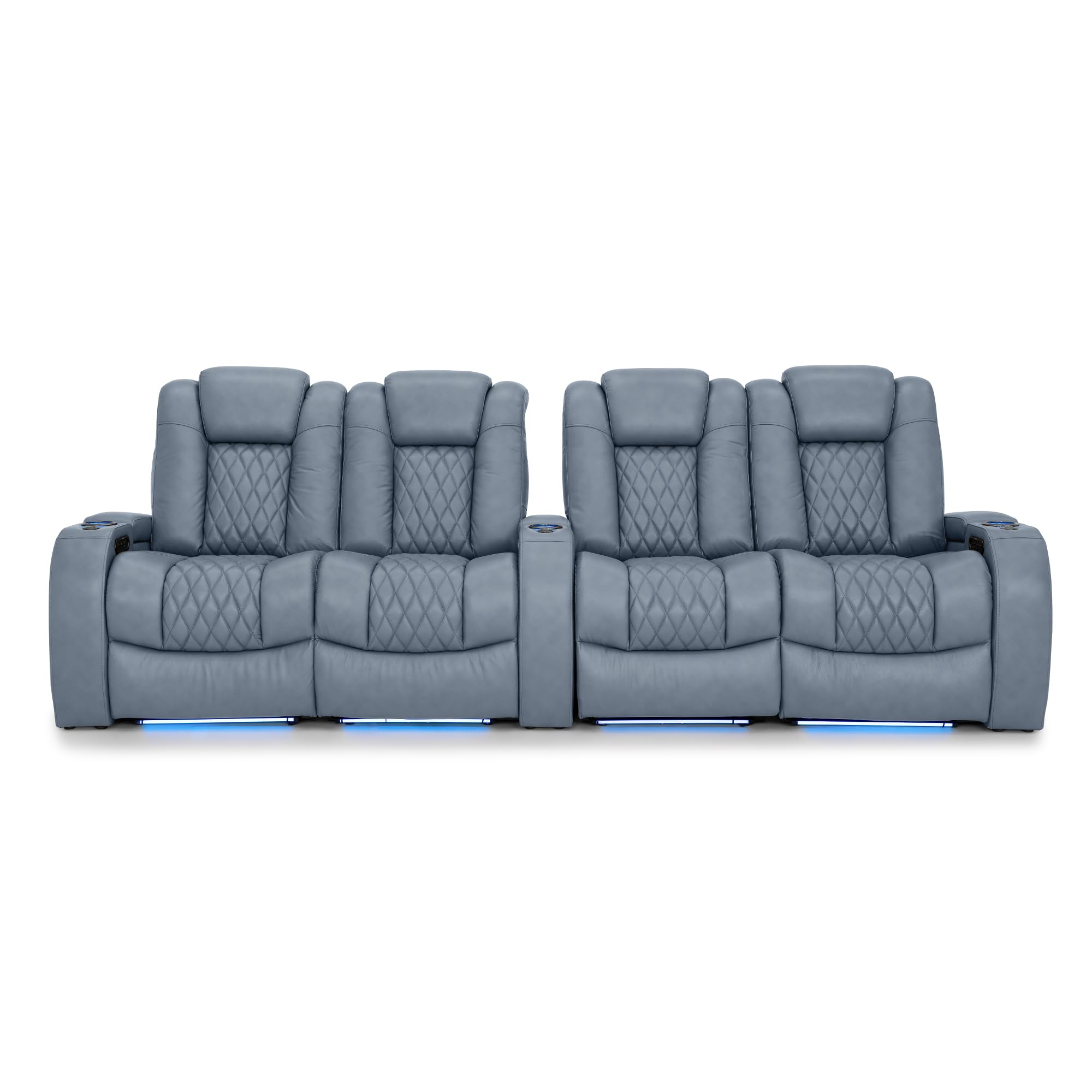 Seatcraft Diamante Home Theater Seating Smokey Blue Row of 4 Dual Loveseat