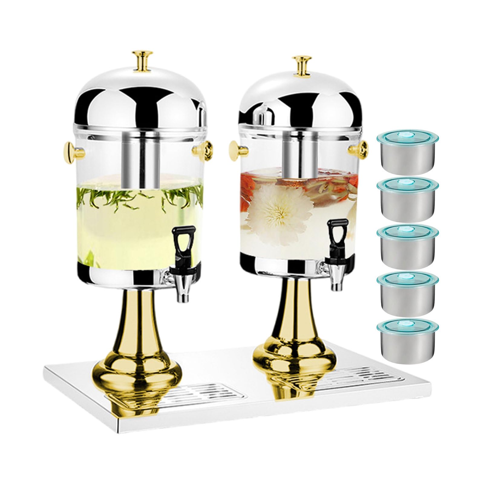 Distributeurs De Jus Commerciaux avec Robinet - Distributeur De Boissons en Libre-Service Double avec Bac À Glaçons - Double Usage Chaud/Froid - 2 Bacs, Argent, Or