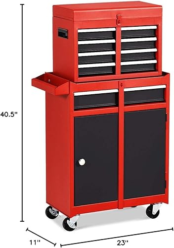 Miniatura 3 de Cofre de herramientas con ruedas de 5 cajones, 2 en 1, caja de herramientas extraíble con 4 ruedas y ganchos, caja de herramientas de metal para