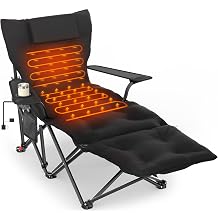 Suteck Heated Camping Chair with Foot Rest, Padded Reclining Folding Chairs