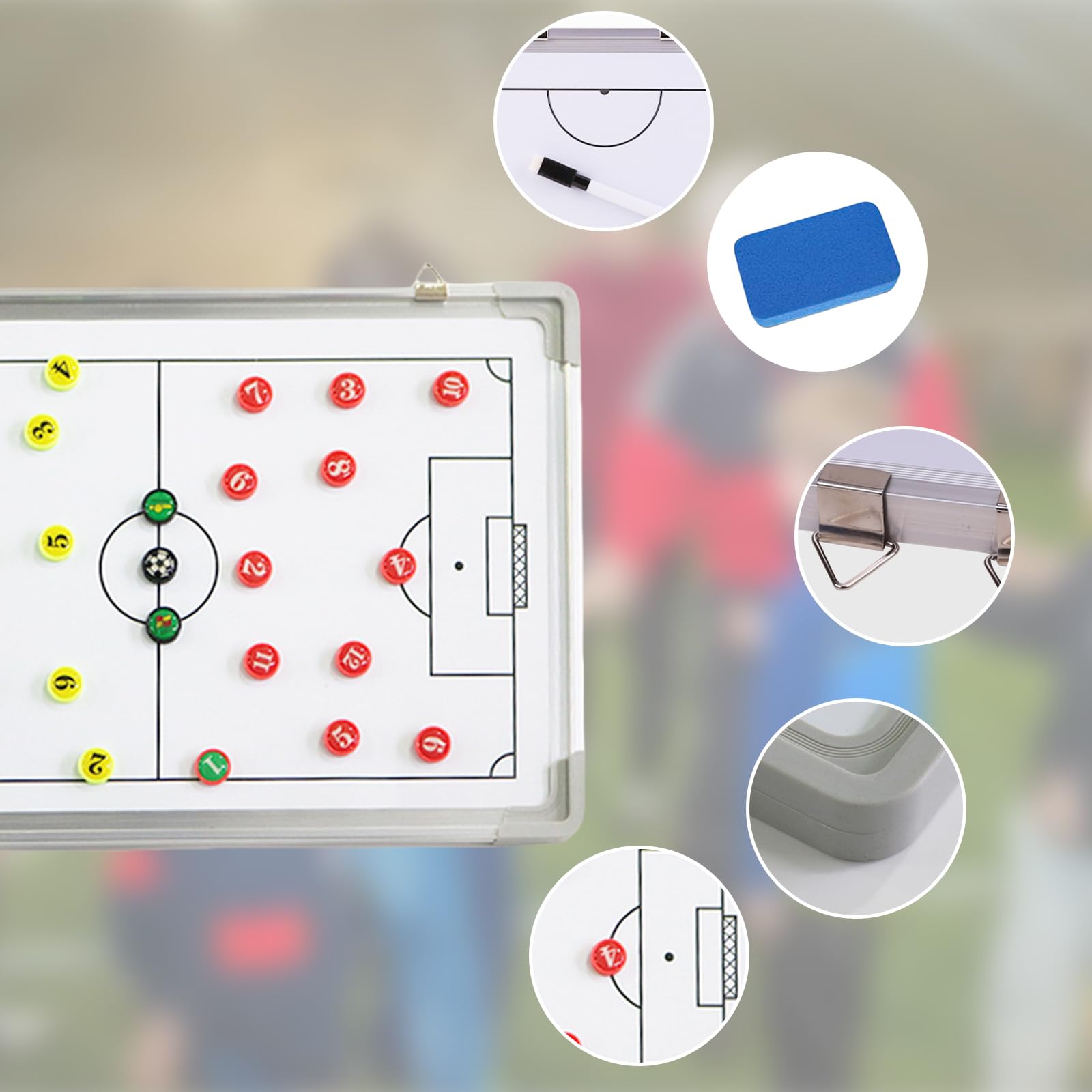 Lavagna tattica calcio, cartellina tattica magnetica per l'addestramento dell'analisi del gioco, lavagna tattica con pennarello per lavagna bianca, gomma, moneta magnetica e custodia