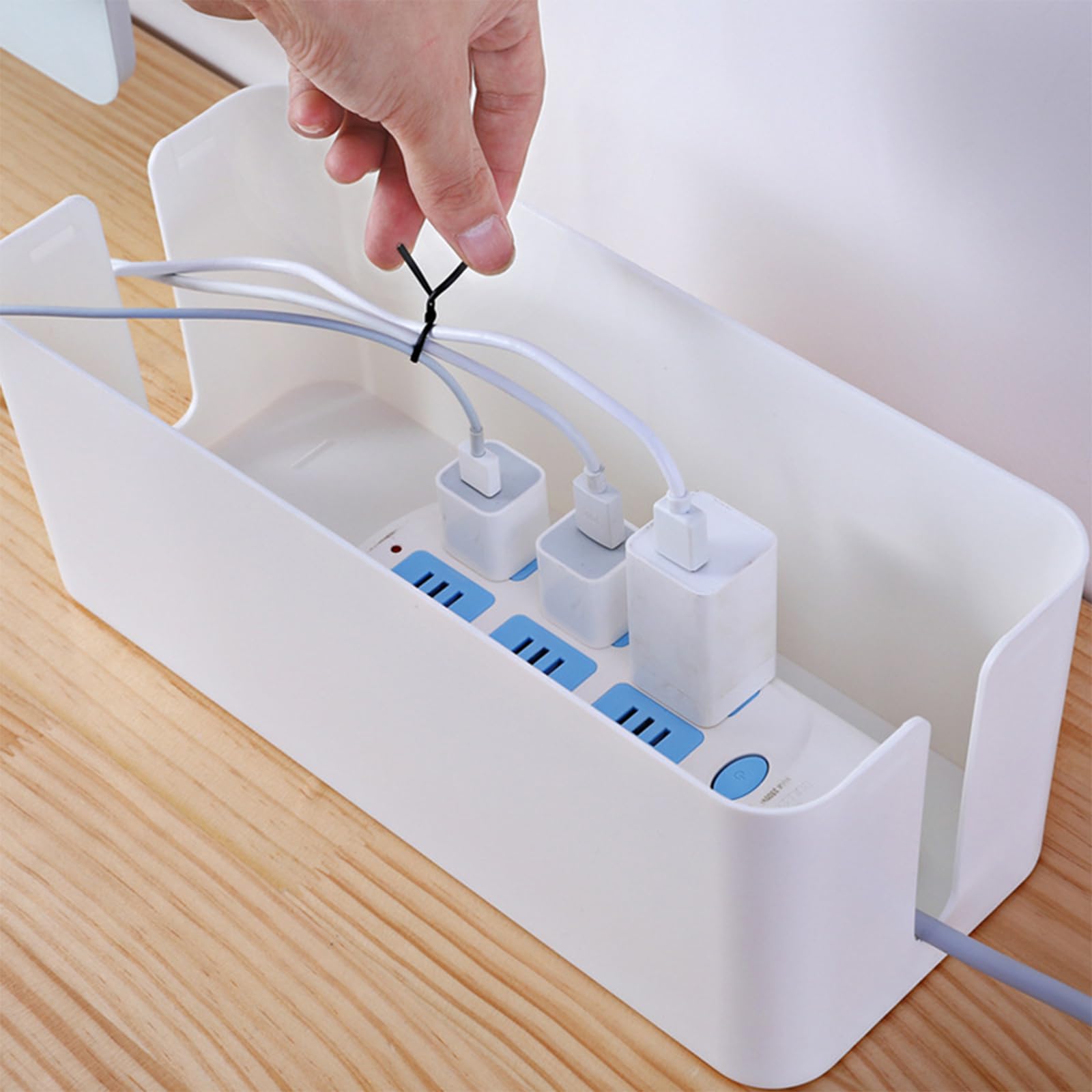 Relota 2 Caja Cables Blanco, Caja Organizadora de Cables con Tapa de Plástico, Caja Guarda Cables para Ocultar y Organizar el Cableado Medio y Pequeño (REL126)