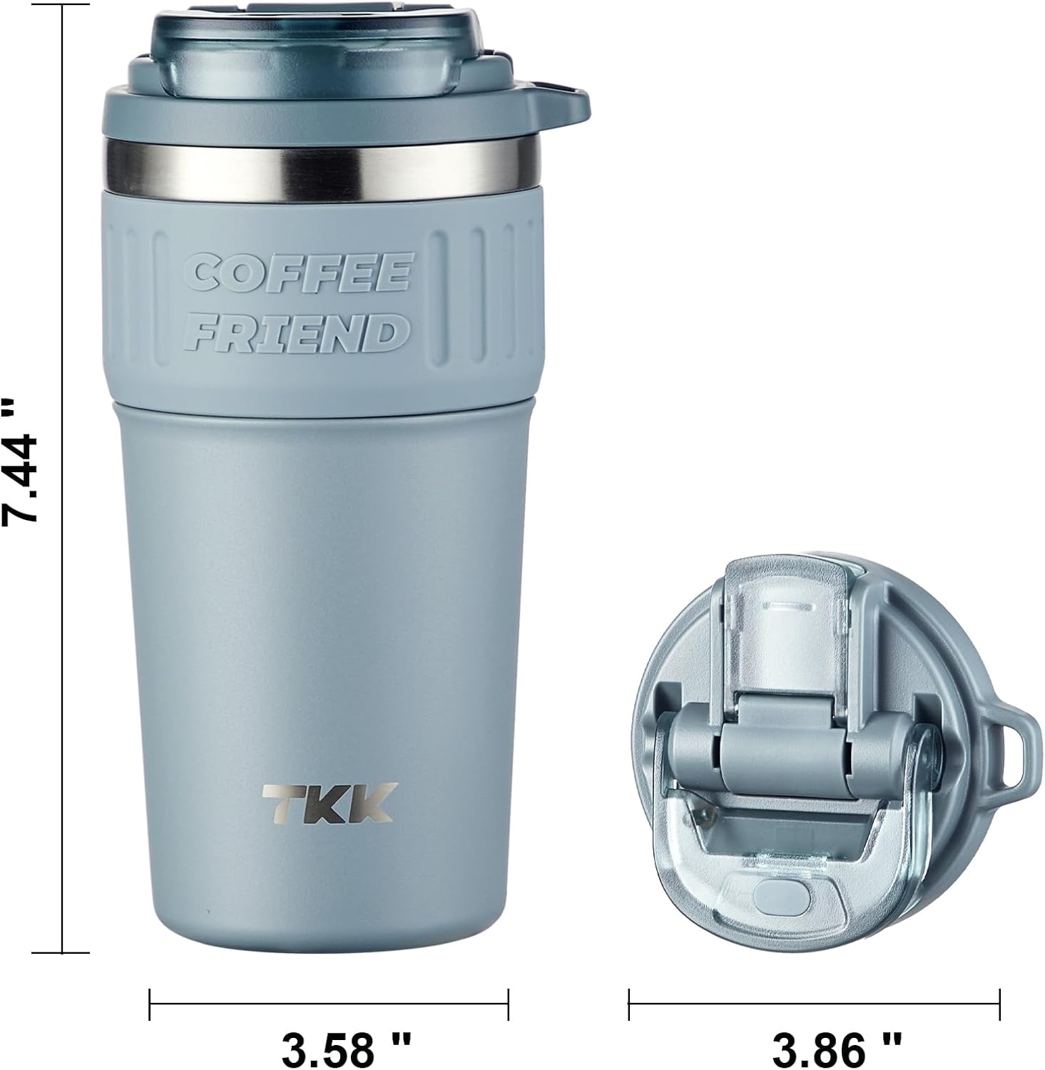 TKK Insulated Coffee Mug with Ceramic Coating, 21oz Iced Coffee Tumbler Cup with Straw Lid Double Wall Vacuum Leak Proof Travel Mug with Strap for Hot and Iced Beverage, Cadetblue