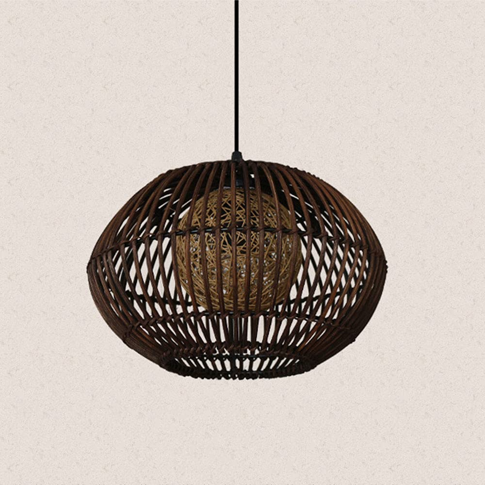 Czarna Rattanowa Lampa Wisząca Okrągła, Ręcznie Tkana Wiklinowa Lampa Wisząca Jadalnia Salon Dekoracyjne Oświetlenie Sufitowe Wisząca Lampa Oprawa Retro Latarnia E27