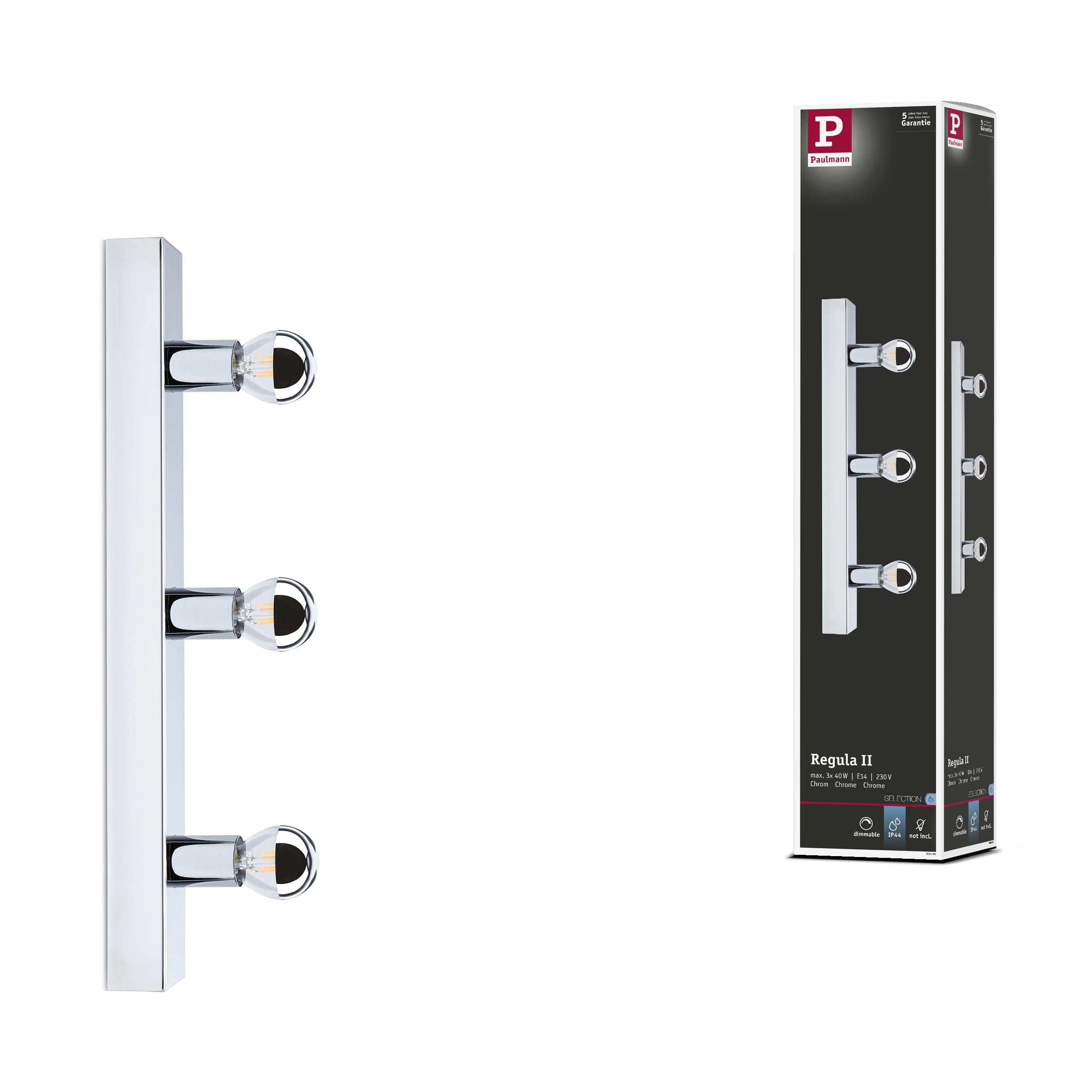 Paulmann 80096 Spiegelleuchte IP44 E14 230V max. 3x40W dimmbar Chrom