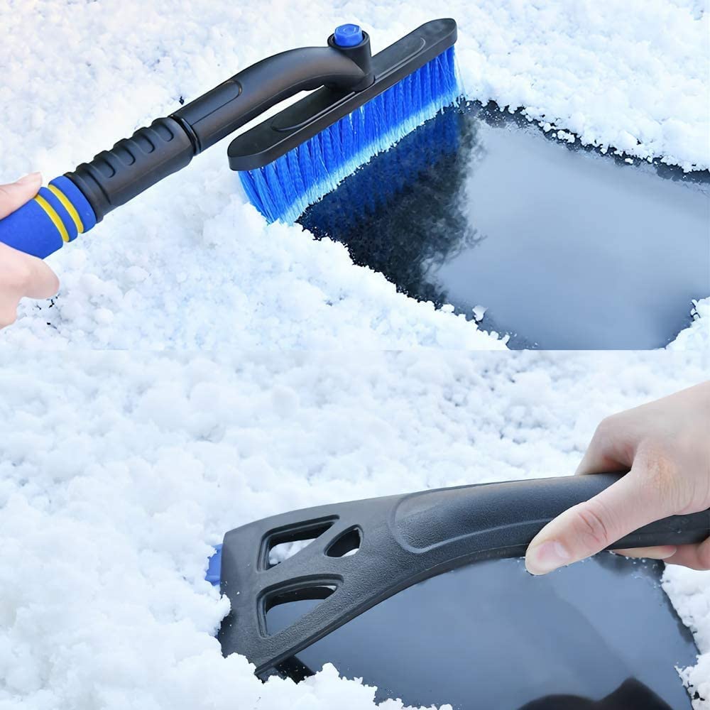 Coche de la Nieve Desmontable Cepillo Y Quita Hielo Extensible Nieve del Cepillo con la escobilla de Goma y la Nieve Mover for el Coche Auto SUV Camión (Amarillo) (Color : BLU)