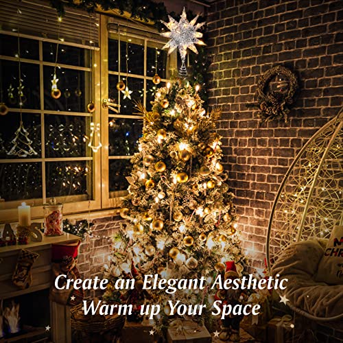 Lewondr Christmas Tree Topper, Battery Powered 3D Geometric Treetop Star With Led Light Beads For Home Holiday Xmas Tradition Moravian Decor, Timer Function, Exploding, Silver #TOP1