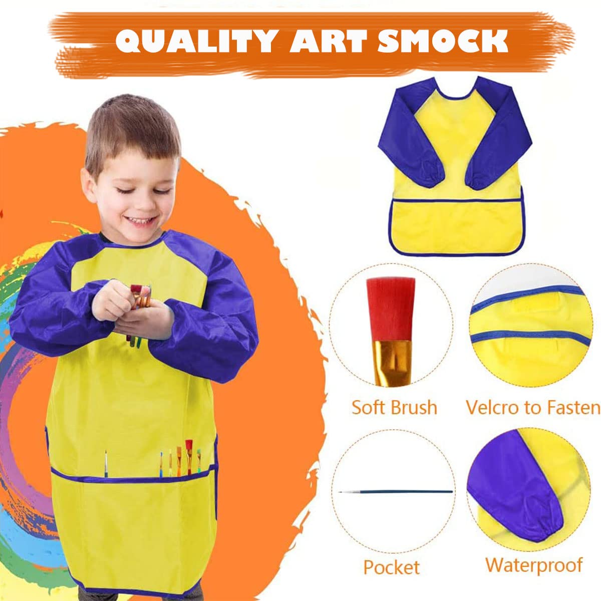 Set da Pittura per Bambini, Vernici per Lavoretti per Bambini, Kit di Pennelli da 27 Pezzi con Pennelli Tavolozza da Cavalletto su Tela Grembiuli Impermeabili per Lavoretti