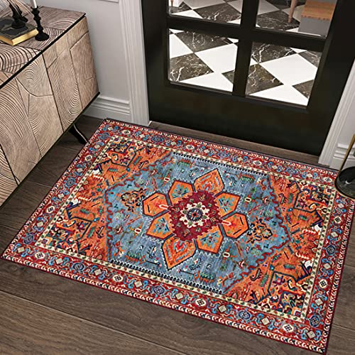 Amzali Vintage Area Rug - 2X3 Oriental Medallion Distressed Boho Small Entryway Rug Doormat Faux Wool Non-Slip Washable Throw Rug Indoor Floor Carpet For Living Room Bathroom Kitchen Doormat #TOP25