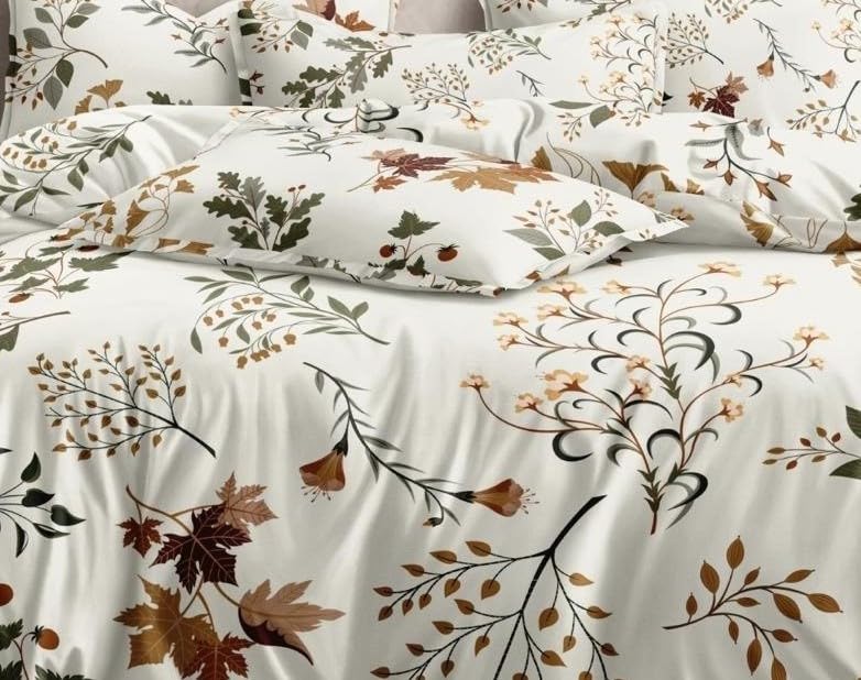 Image of DECOMIZER Soft Glace Cotton Super King Size AC Comforter II Blanket II Duvet for Double Bed with 108 x 108 Inch Bedsheet and 2 Pillow Cover - 4 Piece Comforter Set - White Maple