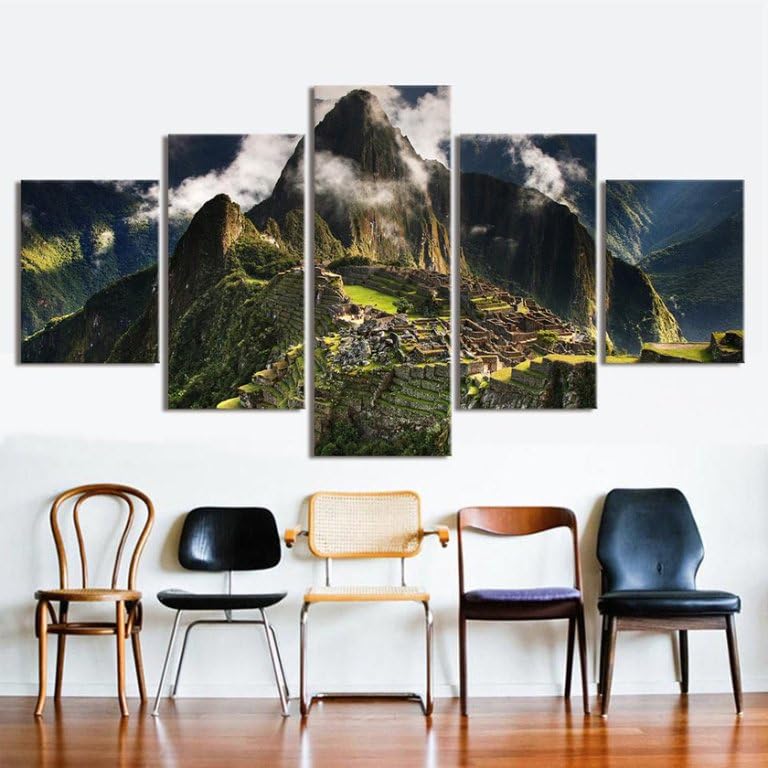 5X Lienzos Decorativos Vista aérea de Machu Picchu en medio de los picos andinos Pintura Prueba de Agua con Marco Listo para Colgar Sala Estar Décor Dormitorio Regalo