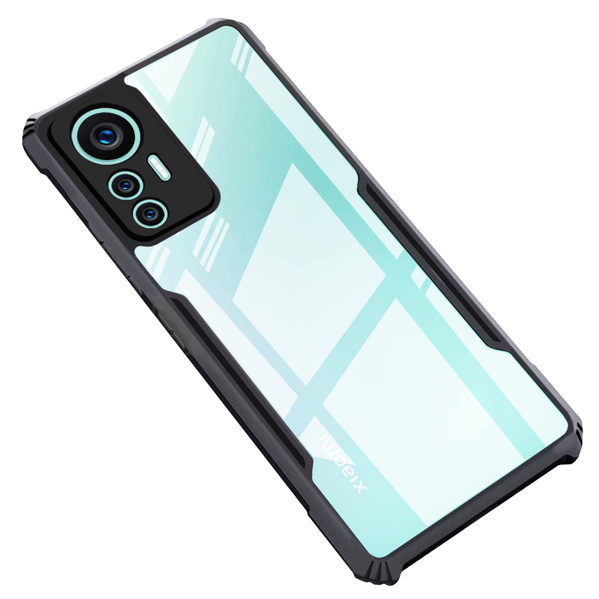 CEDO Backcover for Xiaomi 12 Lite (5G) | Camera Protection Shockproof Bumper-Edge | Acrylic Crystal Clear 360 Degree Protection TPU+PC | Transparent Eagle Back Case Cover (Black)