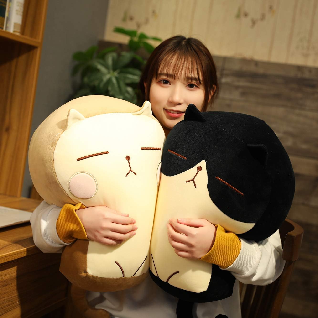 Plush Cat Doll Pillow Stuffed Chubby Cat Cute Fluffy Soft Plush Bread Toast Cat Cushion Animal Pillow for Kids (Brown Pink, 17.7 inch)