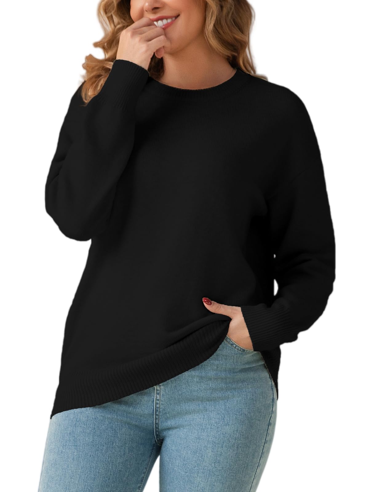 Womens Chunky Sweater Crew Neck Long Sleeve Loose Basic Knit Pullover Boxy Casual Fall and Winter Sweaters