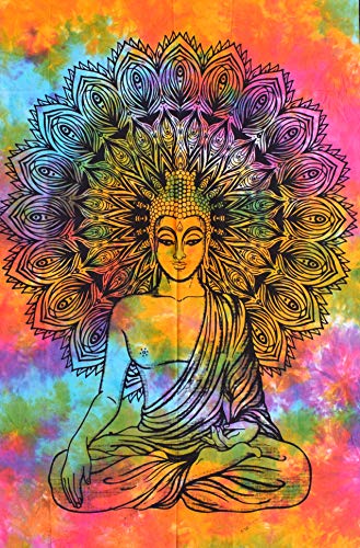 Tapiz multicolor Gautama para colgar en la pared de algodón Aashita Creations de 40x30 pulgadas
