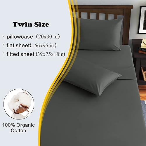Miniatura 3 de EASELAND Juego de sábanas 100% de algodón con bolsillo profundo de 3 piezas (tamaño individual, gris oscuro)