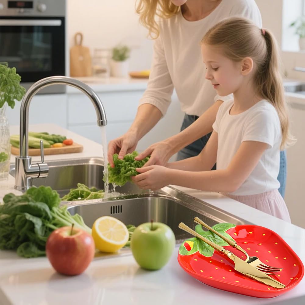 WADORN Groß Keramik Löffel Halter für Herd Oberteil Niedlich Erdbeer Löffel Halter für Küchen Arbeitsplatte Hitze Beständig Koch Utensil Halter Einfach Sauber Bauernhaus Küchen Dekor