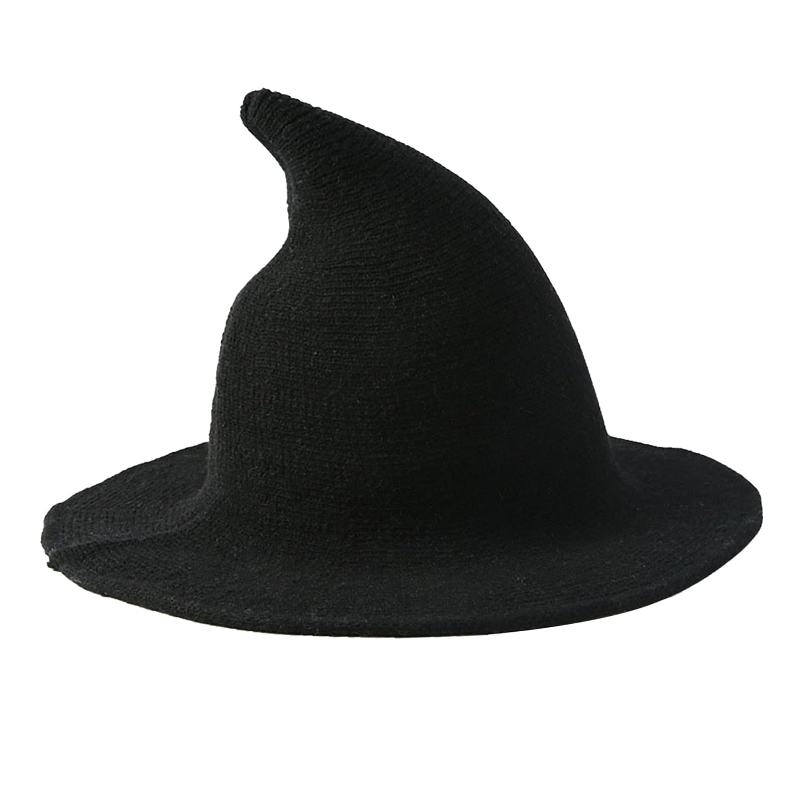 JIAHG Halloween Kids Witch Hat Pointed Top Wide Brim Wool Knit Witch Wizard Hat for Boys Girls Cosplay Costume Accessory (Black)