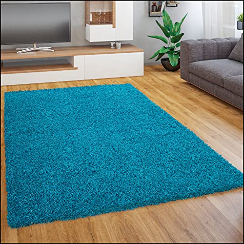 Paco Home Tapis Shaggy Longues Mèches en Différentes Tailles Et Coloris, Dimension:120x170 cm, Couleur:Turquoise