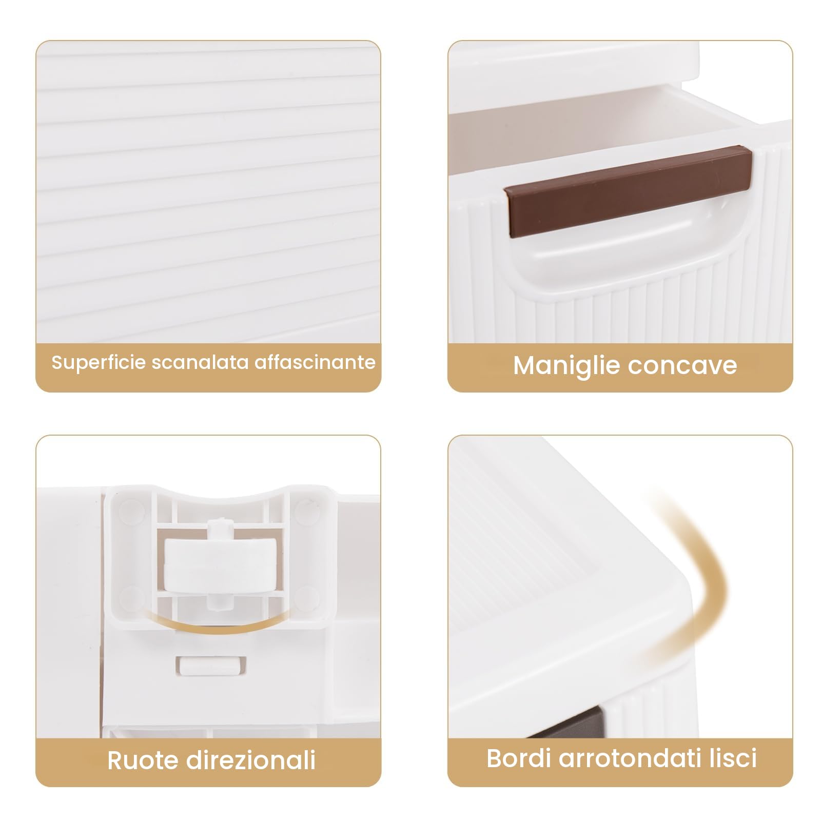 KOMFOTTEU Carrellino Stretto con Ruote, Cassettiera 3/4/5/6 Cassetti Slim, Carrello Portaoggetti a Rotelle, Mobiletto Bagno Salvaspazio per Cucina, Soggiorno, Camera da Letto, Bianco (4 Cassetti)