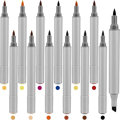 Teling Paquete de 12 rotuladores de cuero de doble punta para reparación de arañazos, superficie de zapato, 12 colores