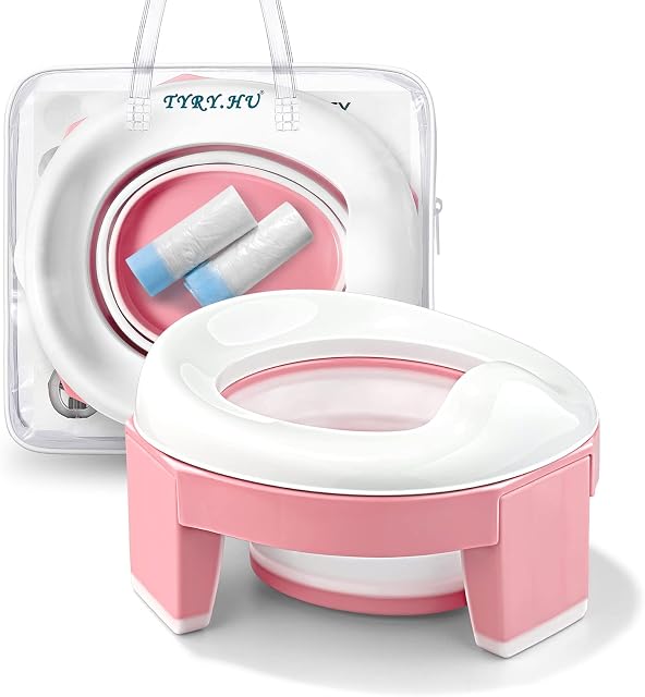TYRY.HU Trening nocnika krzesła toaletowe 3 w 1 podróż nocnik trener przenośny składany WC trener pierścień siedzenia zdejmowane wielokrotnego użytku wkładka odpowiednia dla małych dzieci dziewcząt