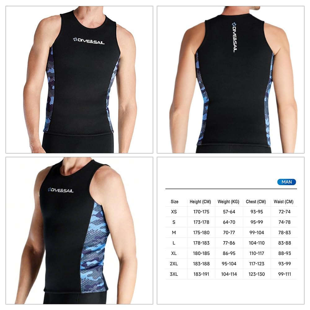 Herren-Neoprenanzug-Weste, 2 mm Neopren, ärmelloses Oberteil zum Tauchen, Kanufahren, Schwimmen mit Nylon, 10 % Material zum Surfen