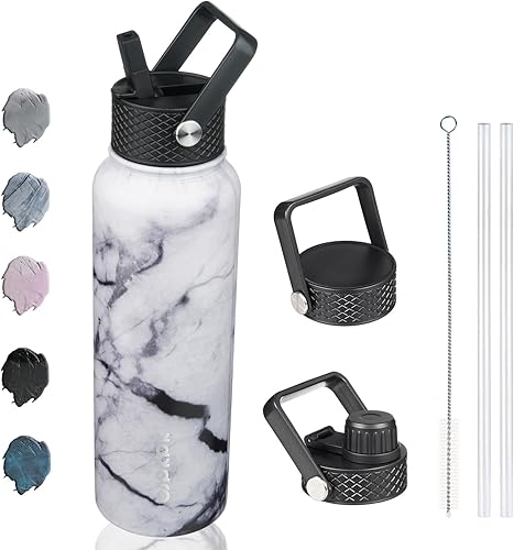 BJPKPK - Botellas de agua aisladas de 40 onzas botella de agua de acero inoxidable con popote botellas de agua termoaisladas con 3 tapas botellas de