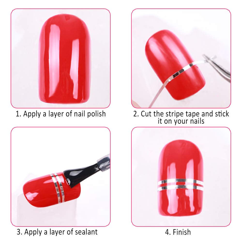 Dadabig 60PCS Nail Art Décoration Stripes Nail Sticker Autocollant Fil Striping Tape Bande Manucure Rouleau à Ongles Ruban Bandes Autocollant Ongle Tips pour Femme Filles Décoration