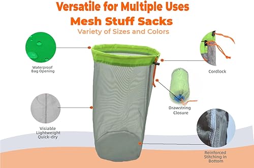Miniatura 5 de Alemon Pequeña a XXL, 5 bolsas de malla con cordón, bolsas de almacenamiento, bolsa de dormir para viajes, camping, senderismo, ultraligera, juego