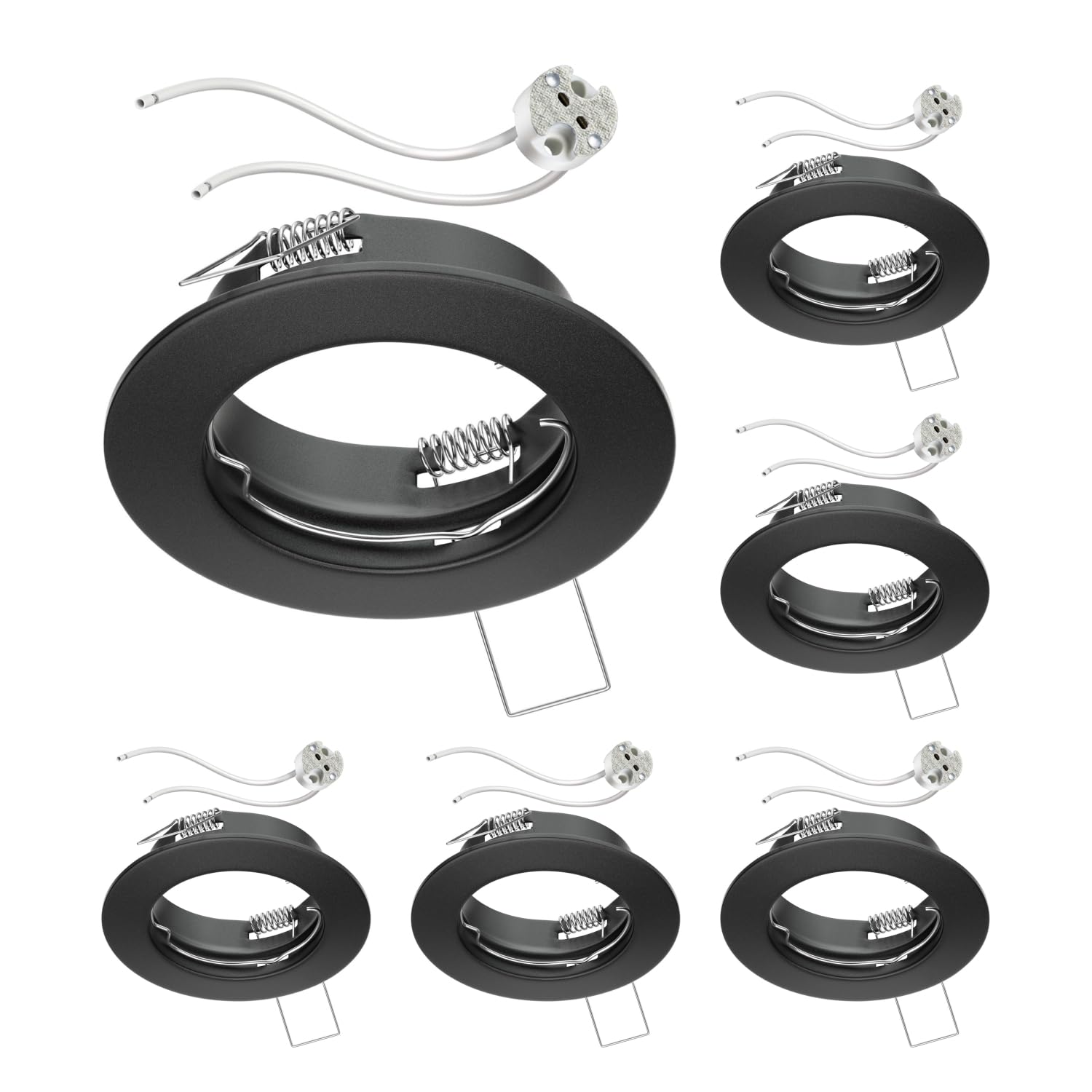 ledscom.de 6X Ceiling recessed Frame Fere recessed Frame Black matt (LED/Halogen/MR16/50mm) incl. GU5.3 Socket